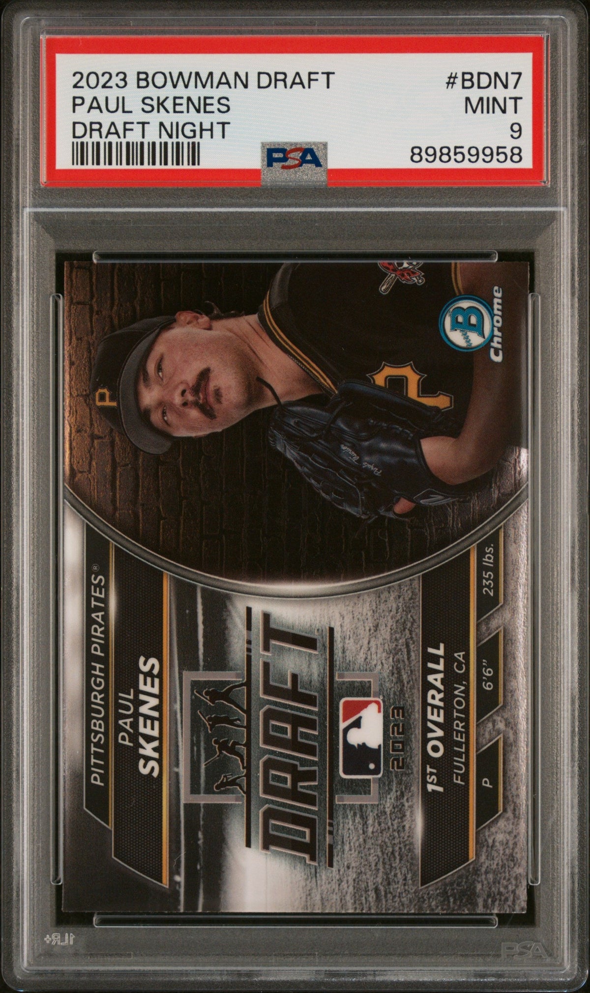 Graded 2023 Topps Bowman Draft Paul Skenes #BDN7 Draft Night Rookie RC Baseball Card PSA 9 Mint