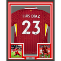 Framed Autographed/Signed Luis Diaz 35x39 Liverpool Red Soccer Jersey Beckett BAS COA