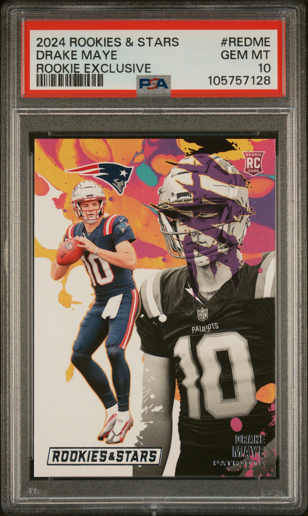 Graded 2024 Panini Rookies & Stars Drake Maye #REDME Rookie Exclusive Rookie RC Football Card PSA 10 Gem Mint