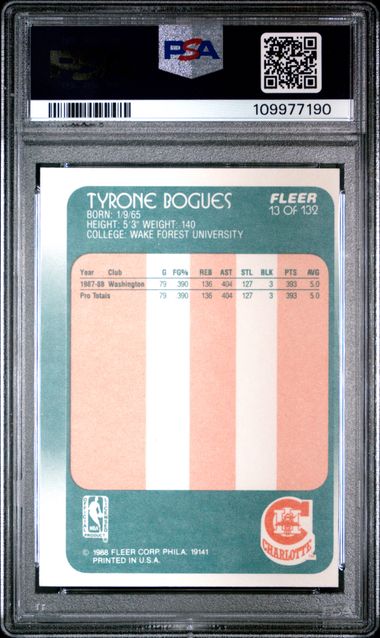 Graded 1988 Fleer Tyrone Muggsy Bogues #13 Rookie RC Basketball Card PSA 6 EX-MT