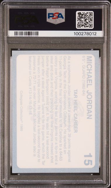 Graded 1989 North Carolina Collegiate Collection Michael Jordan #15 Basketball Card PSA 9 Mint