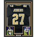 Framed Autographed/Signed Malcolm Jenkins 35x39 New Orleans Black Football Jersey Beckett BAS COA