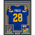 Framed Autographed/Signed Marshall Faulk 35x39 St. Louis Blue Football Jersey Beckett BAS COA