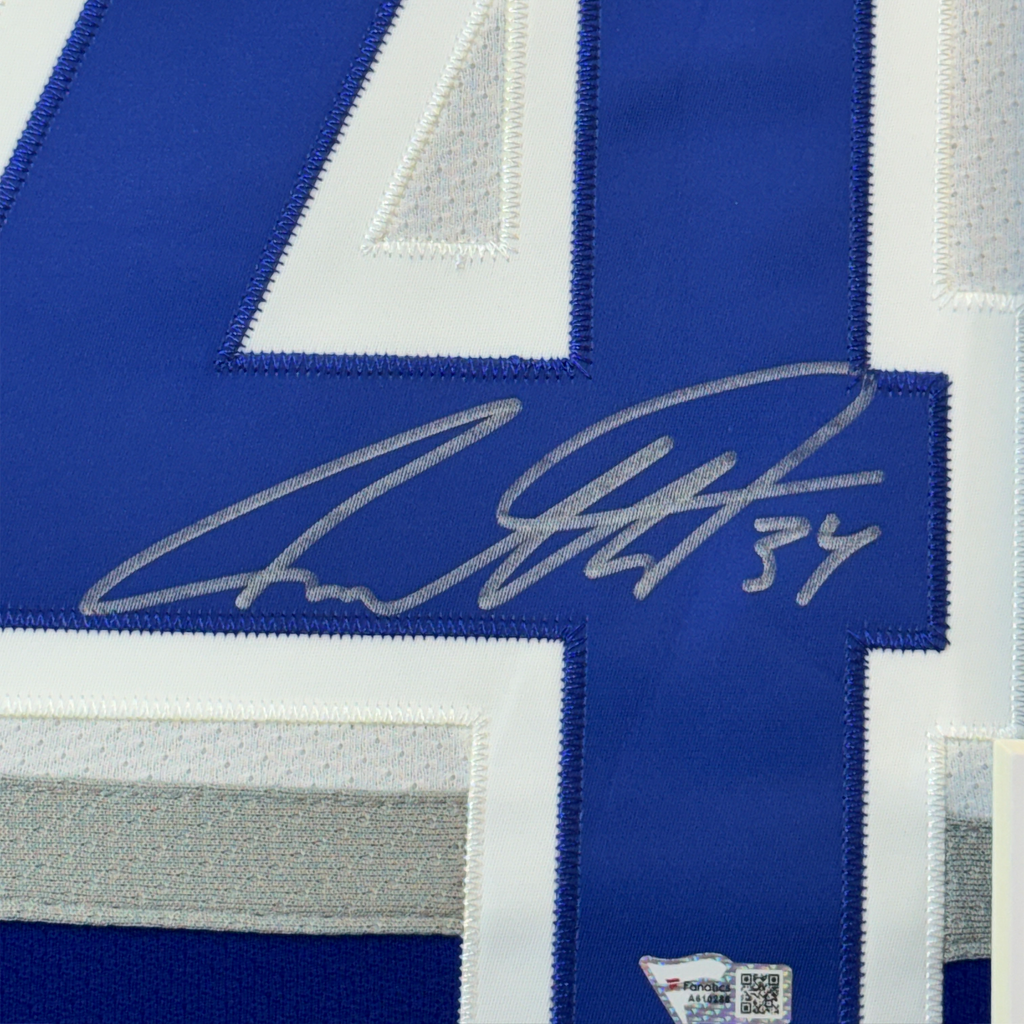 Framed Autographed/Signed Auston Matthews 35x39 Toronto Maple Leafs Authentic Mitchell & Ness Blue Hockey Jersey Fanatics COA