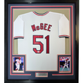 Framed Autographed/Signed Willie McGee 35x39 St. Louis White Baseball Jersey JSA COA