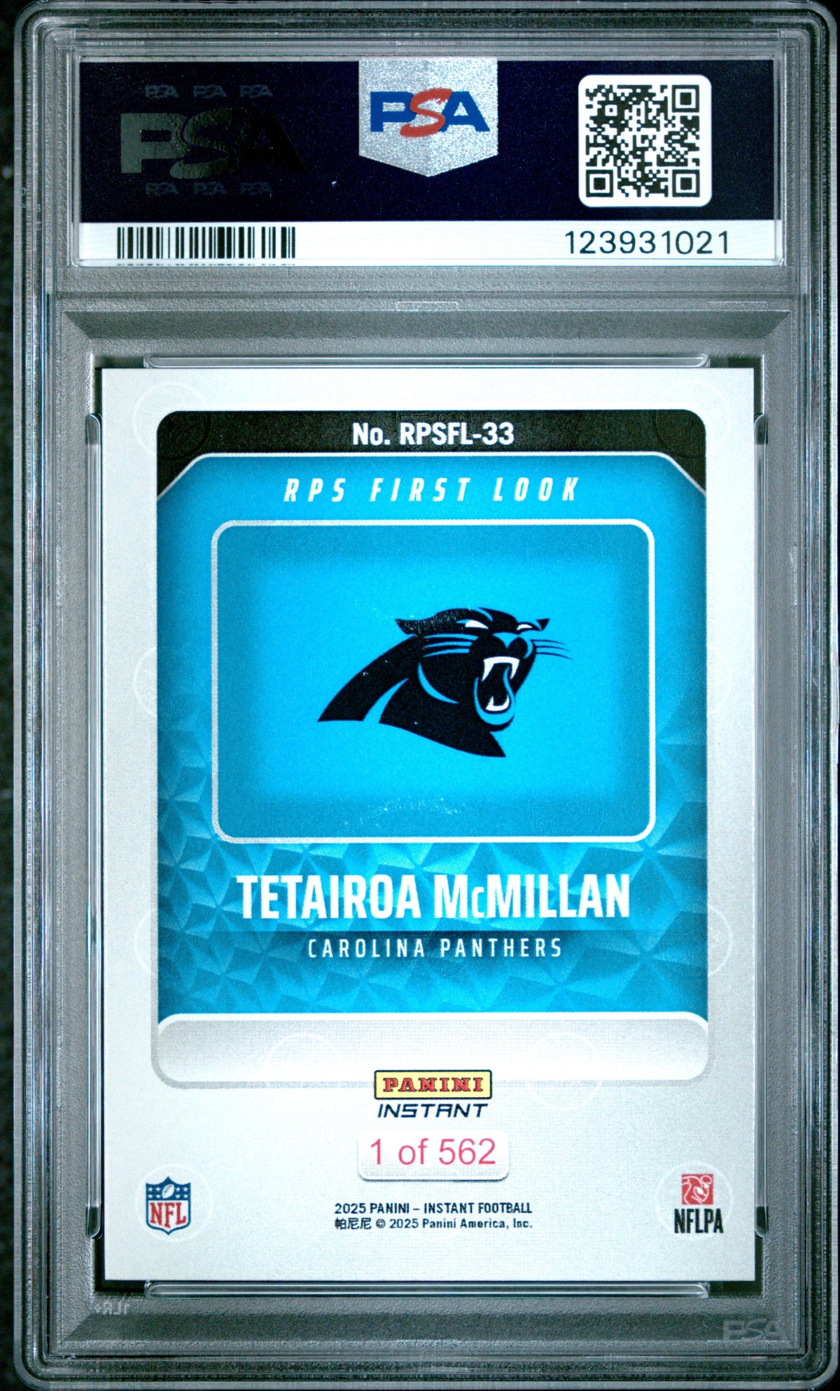 Graded 2025 Panini Instant Tetairoa McMillan #RPSFL33 RPS First Look Rookie RC Football Card PSA 9 Mint