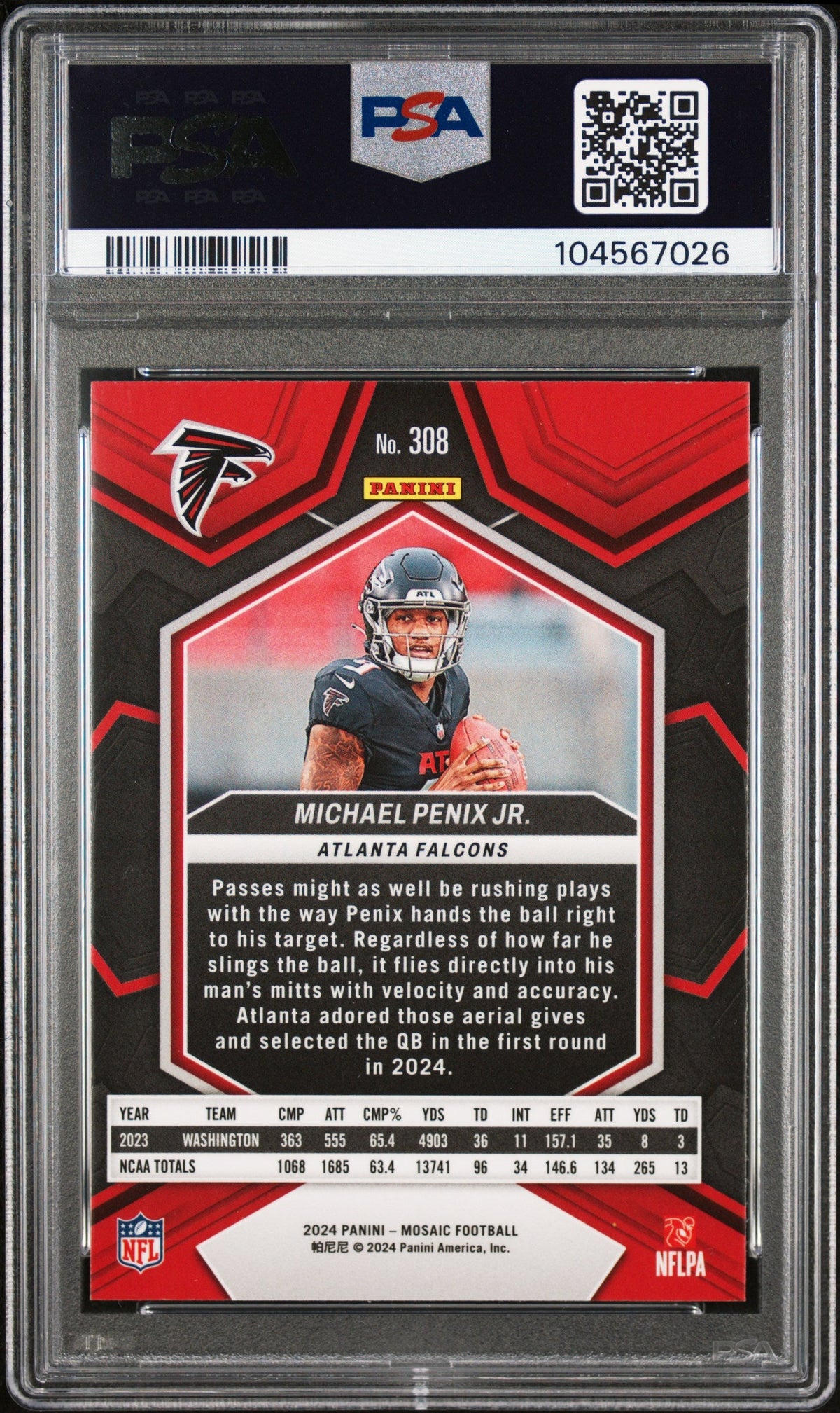Graded 2024 Panini Mosaic Michael Penix Jr #308 Rookie RC Football Card PSA 8 Near Mint
