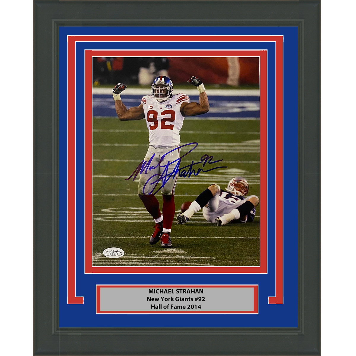 Framed Autographed/Signed Michael Strahan New York Giants 8x10 Football Photo JSA COA