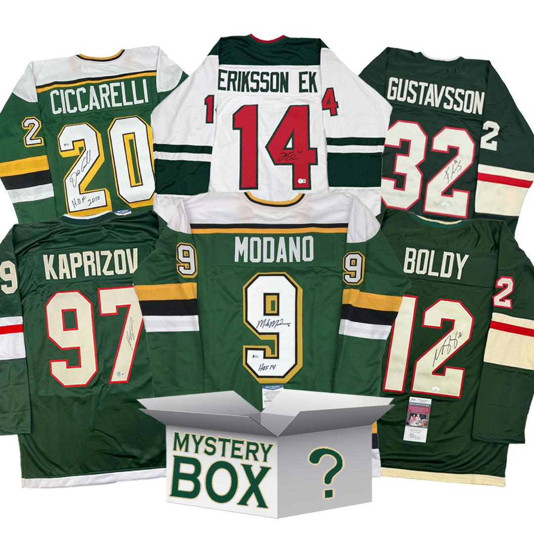 Autographed/Signed Minnesota Hockey Jersey Mystery Box with PSA JSA or Beckett COA