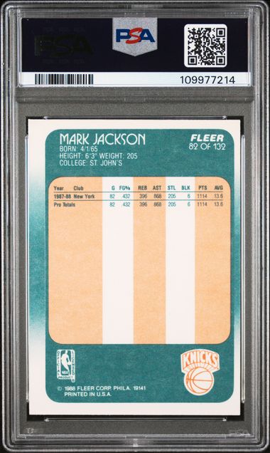 Graded 1988 Fleer Mark Jackson #82 Rookie RC Basketball Card PSA 7 Near Mint