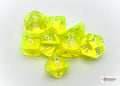Translucent Polyhedral Neon Yellow/white 7-Die Set (with bonus die)