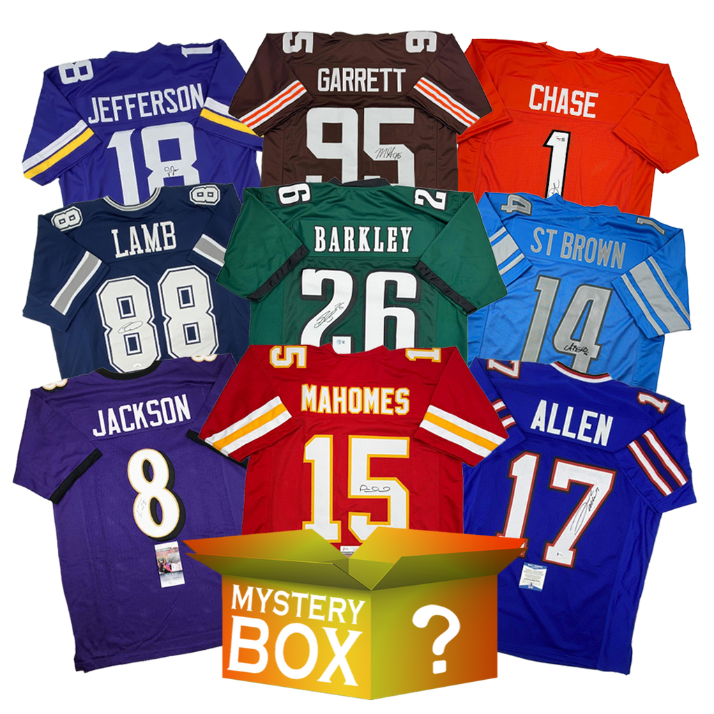 Active Stars Autographed/Signed Football Jersey Mystery Box with PSA JSA or Beckett COA