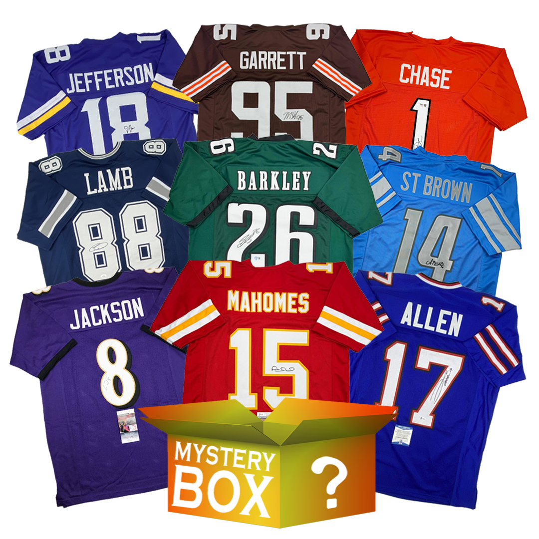 Active Stars Autographed/Signed Football Jersey Mystery Box with PSA JSA or Beckett COA