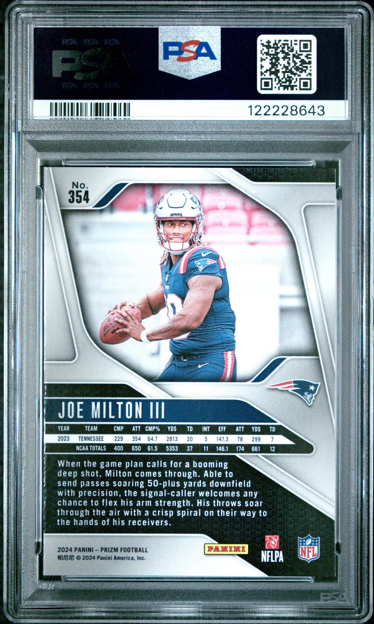 Graded 2024 Panini Prizm Joe Milton #354 Rookie RC Football Card PSA 7 Near Mint