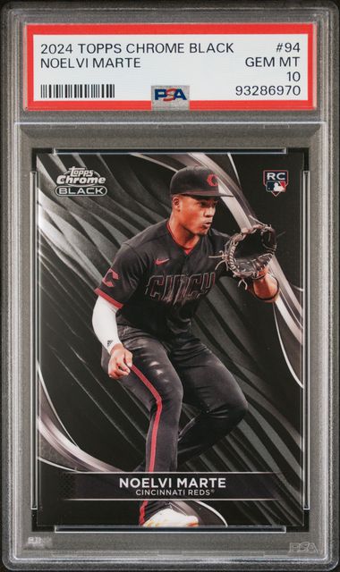 Graded 2024 Topps Chrome Black Noelvi Marte #94 Rookie RC Baseball Card PSA 10 Gem Mint