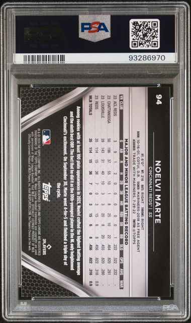Graded 2024 Topps Chrome Black Noelvi Marte #94 Rookie RC Baseball Card PSA 10 Gem Mint
