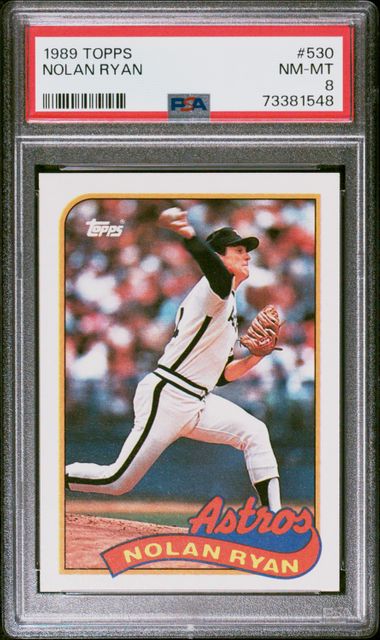 Graded 1989 Topps Nolan Ryan #530 Baseball Card PSA 8 NM-MT