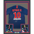 Framed Autographed/Signed Neymar Jr. 35x39 PSG Paris Saint-Germain Blue Soccer Futbol Jersey Beckett BAS COA