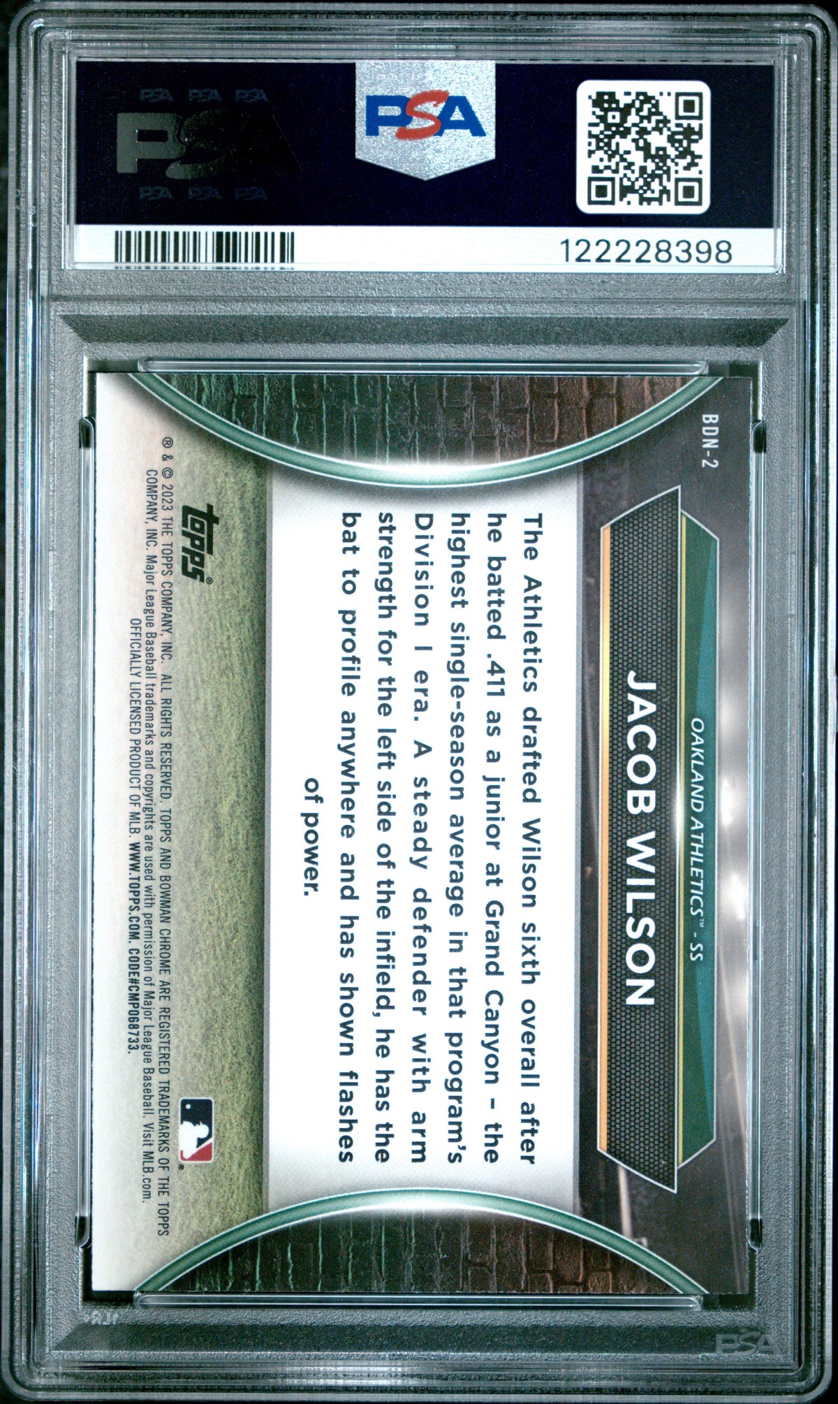 Graded 2023 Topps Bowman Draft Jacob Wilson #BDN2 Draft Night Rookie RC Baseball Card PSA 8 Near Mint