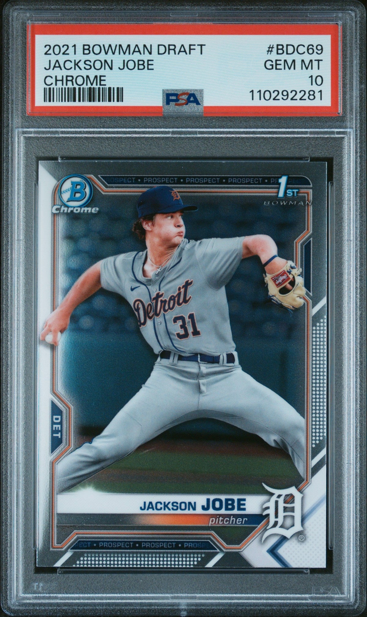 Graded 2021 Topps Bowman Draft Jackson Jobe #BDC69 Chrome Rookie RC Baseball Card PSA 10 Gem Mint