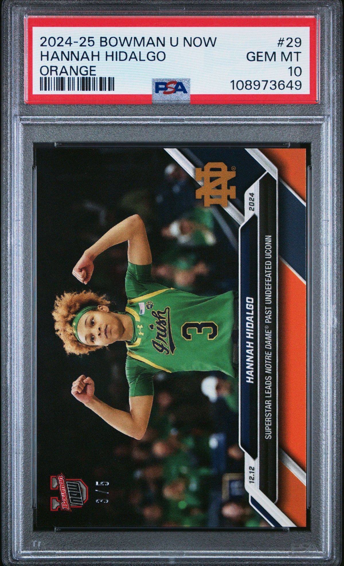 Graded 2024 Topps Bowman U Now Hannah Hidalgo #29 Orange /5 Rookie RC Basketball Card PSA 10 Gem Mint