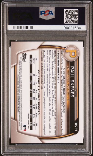 Graded 2023 Topps Bowman Draft Paul Skenes #BDC14 Chrome Refractor Rookie RC Baseball Card PSA 10 Gem Mint