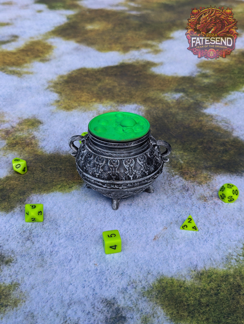 Witch's Cauldron 3D Printed Dice Jail | Dice Vault | Storage Box | Cosplay- Double, double toil and trouble; Fire burn and cauldron bubble!
