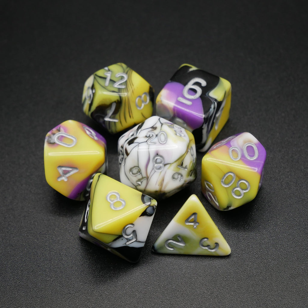 Panic Abstraction - 7 Piece DnD Dice Set | Acrylic RPG Gaming Dice