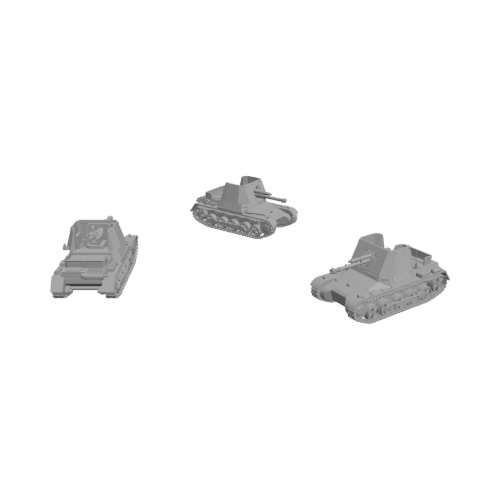 Gray Panzerjager I scale model render shown from three angles