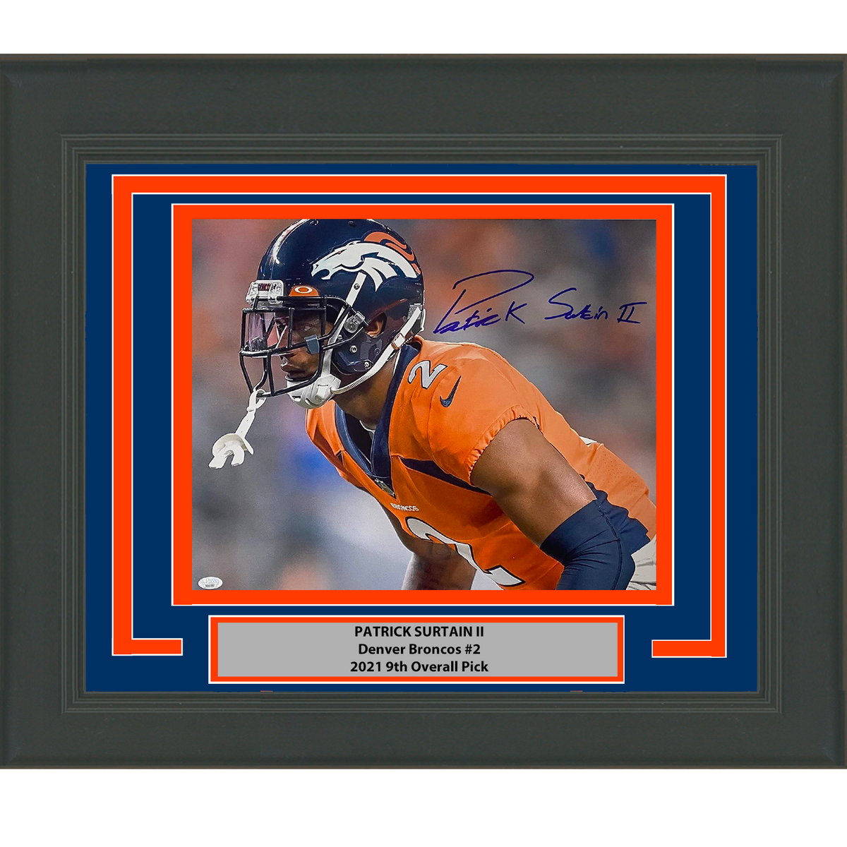 Framed Autographed/Signed Patrick Surtain II Denver Broncos 16x20 Football Photo JSA COA