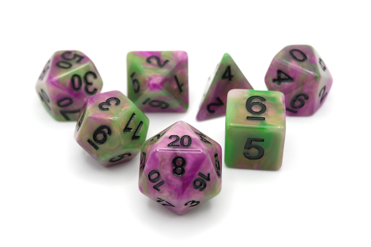 Poison Petals - 7 Piece DnD Dice Set | Acrylic RPG Gaming Dice