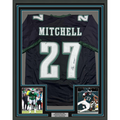 Framed Autographed/Signed Quinyon Mitchell 35x39 Philadelphia Black Football Jersey JSA COA
