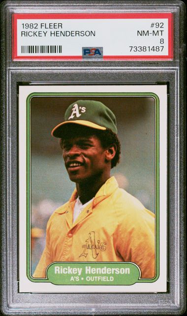 Graded 1982 Fleer Rickey Henderson #92 Baseball Card PSA 8 NM-MT