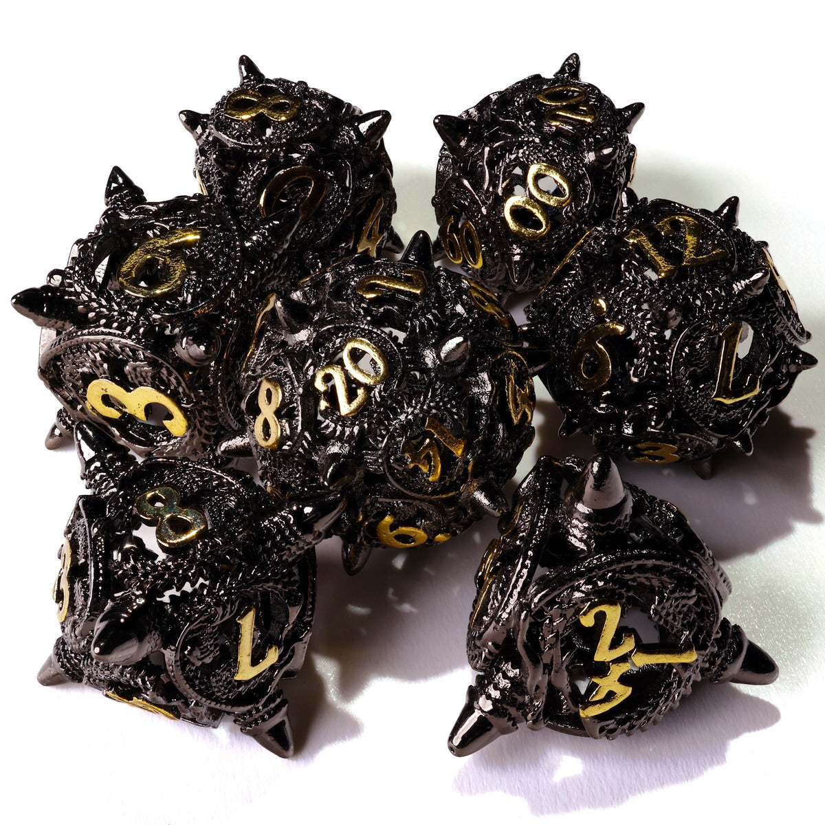Coiled Black Dragon Metal RPG Dice Set | 7 Pieces