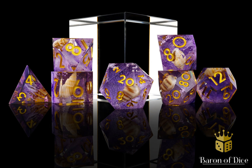 Purple Seashell Sharp Edge RPG Dice Set | 7 Pieces