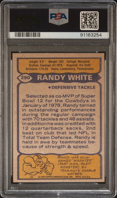 Graded 1979 Topps Randy White #290 Football Card PSA 8 NM-MT