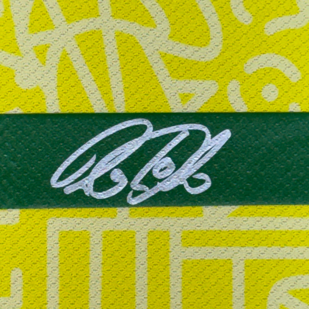 Framed Autographed/Signed Raphinha Raphael Belloli 35x39 Brazil Yellow Soccer Jersey Beckett BAS COA