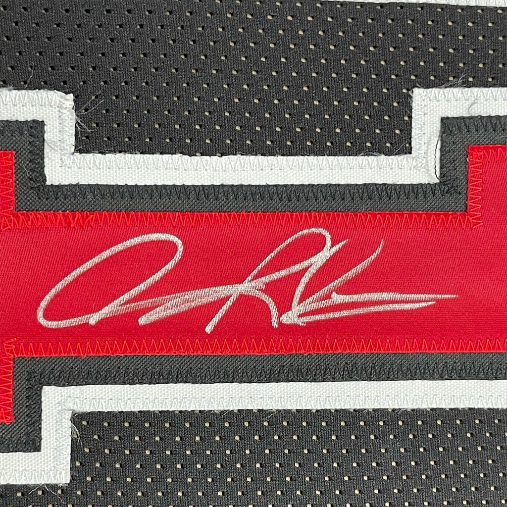 Framed Autographed/Signed Dennis Rodman 35x39 Chicago Black Basketball Jersey JSA COA