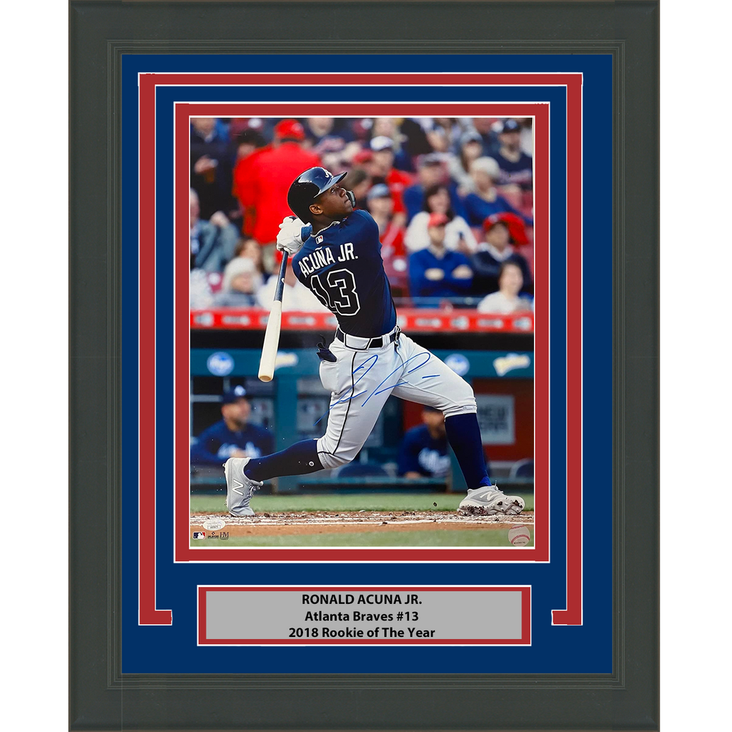 Framed Autographed/Signed Ronald Acuna Jr. Atlanta Braves 16x20 Baseball Photo JSA COA #1