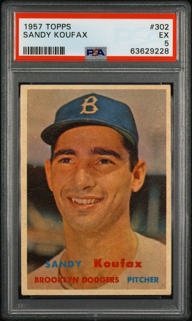 Graded 1957 Topps Sandy Koufax #302 Baseball Card PSA 5 Excellent
