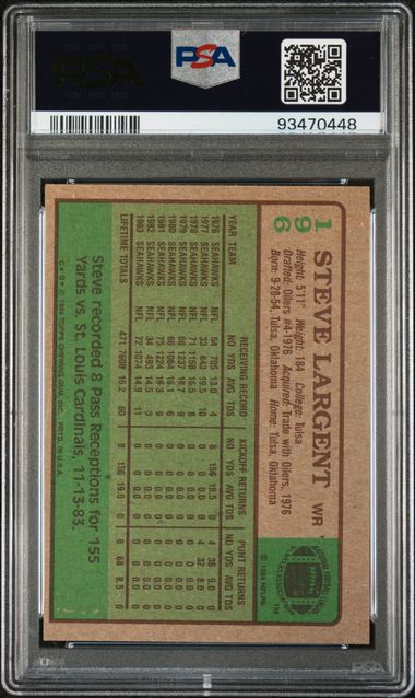 Graded 1984 Topps Steve Largent #196 Football Card PSA 6 EX-MT
