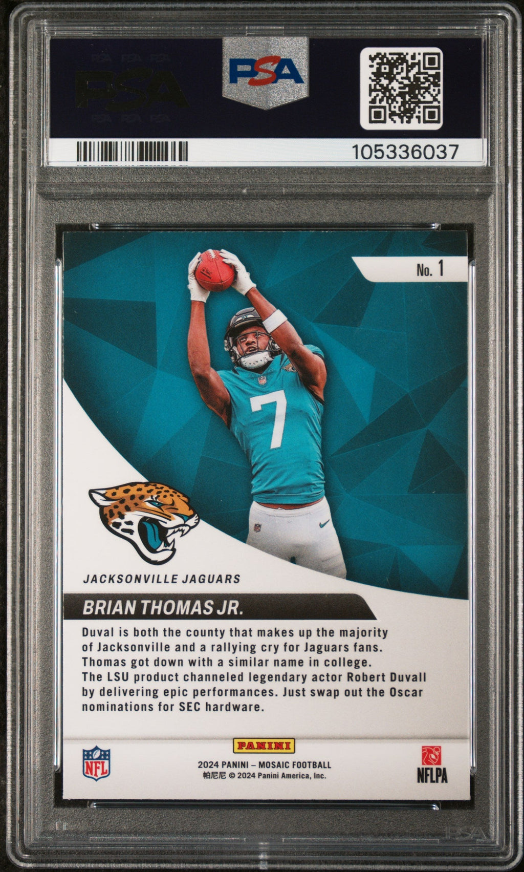 Graded 2024 Panini Mosaic Brian Thomas Jr #1 Elevate Rookie RC Football Card PSA 10 Gem Mint