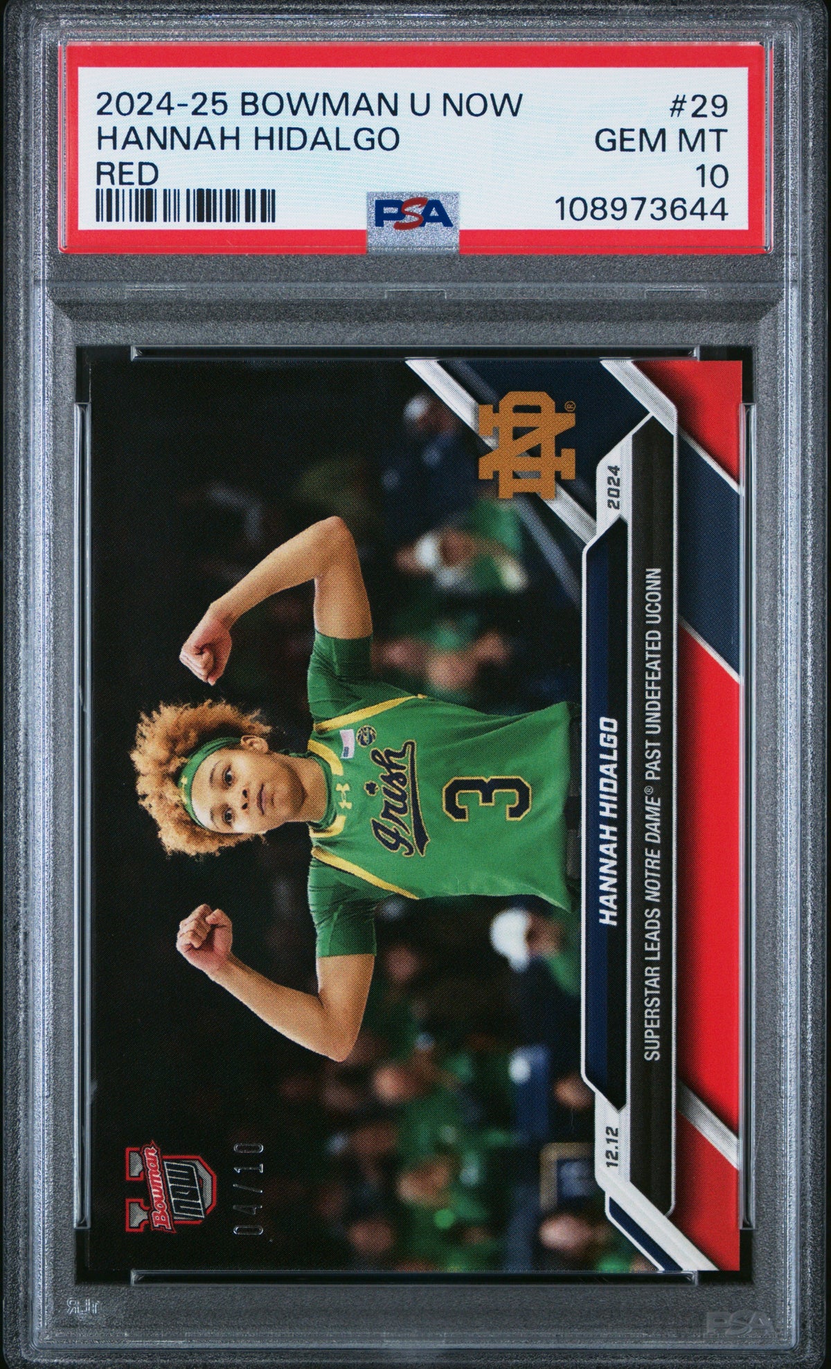 Graded 2024 Topps Bowman U Now Hannah Hidalgo #29 Red /10 Rookie RC Basketball Card PSA 10 Gem Mint