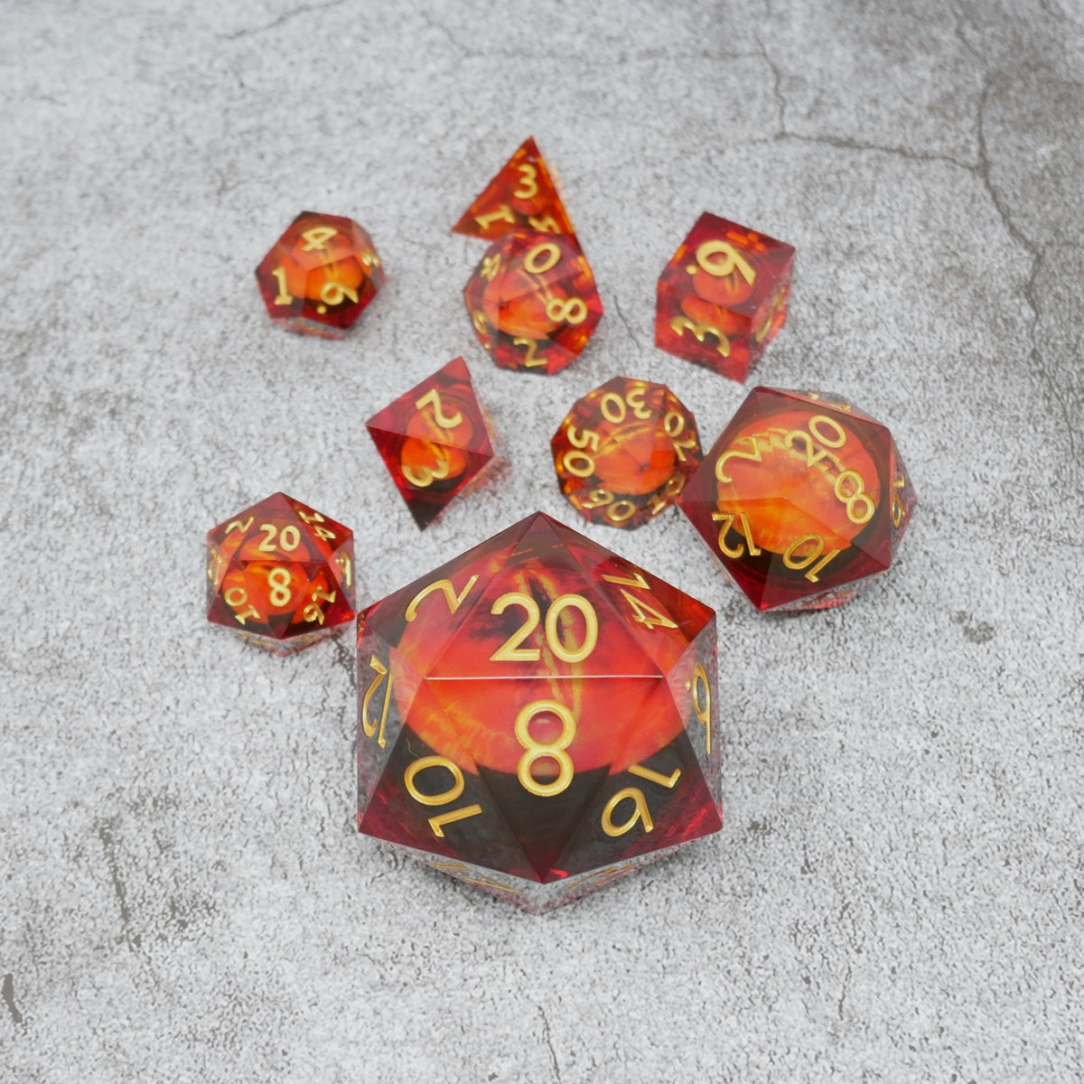Sauron's Eye |  7 Piece Moving Eye DnD Dice Set | Acrylic RPG Gaming Dice