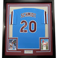 Framed Autographed/Signed Mike Schmidt 35x39 Philadelphia Retro Blue Baseball Jersey JSA COA