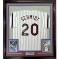 Framed Autographed/Signed Mike Schmidt 35x39 Philadelphia Pinstripe Baseball Jersey JSA COA