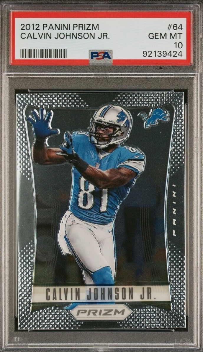 Graded 2012 Panini Prizm Calvin Johnson #64 First Prizm Football Card PSA 10 Gem Mint