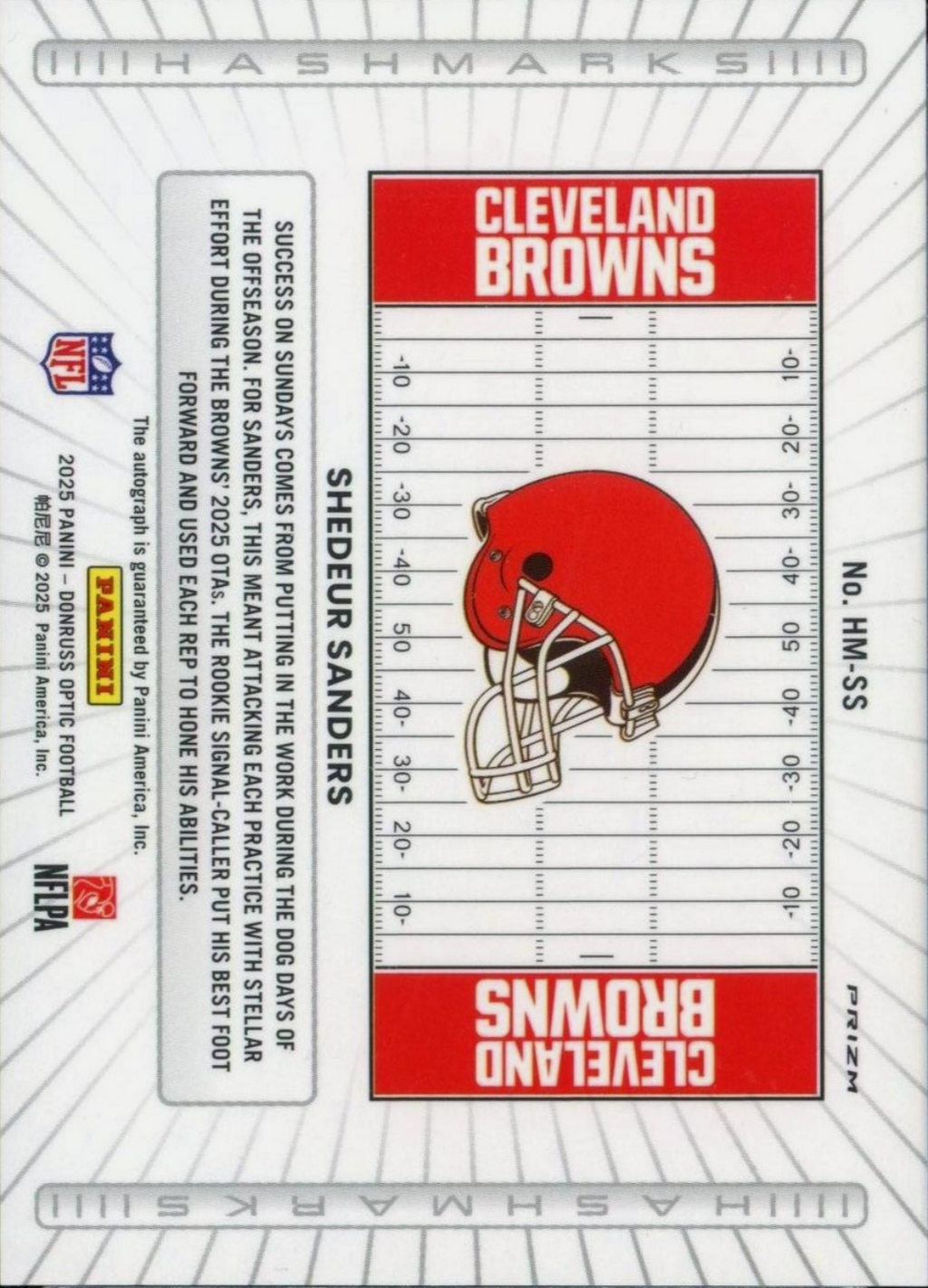 2025 Panini Donruss Optic Shedeur Sanders #HM-SS Hashmarks Prizm Auto Rookie RC Football Card