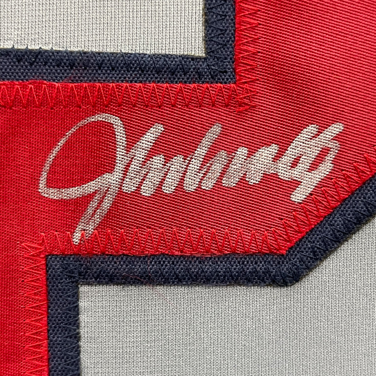 Framed Autographed/Signed John Smoltz 35x39 Atlanta Grey Baseball Jersey JSA COA