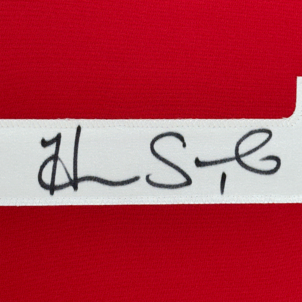Framed Autographed/Signed Hope Solo 35x39 Red Soccer Team USA World Cup Jersey JSA COA